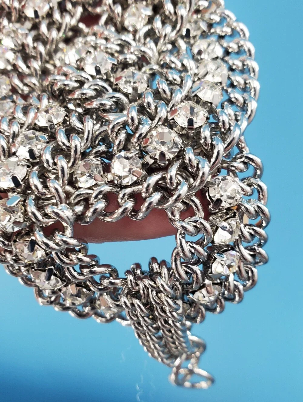 Vintage SPARKLY woven chain and rhinestone bracelet
